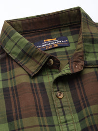 The Indian Garage Co Men Brown & Green Checked Pure Cotton Casual Shirt