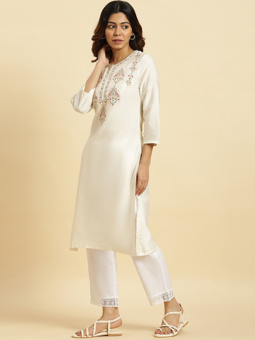 W Ethnic Motifs Embroidered Straight Kurta