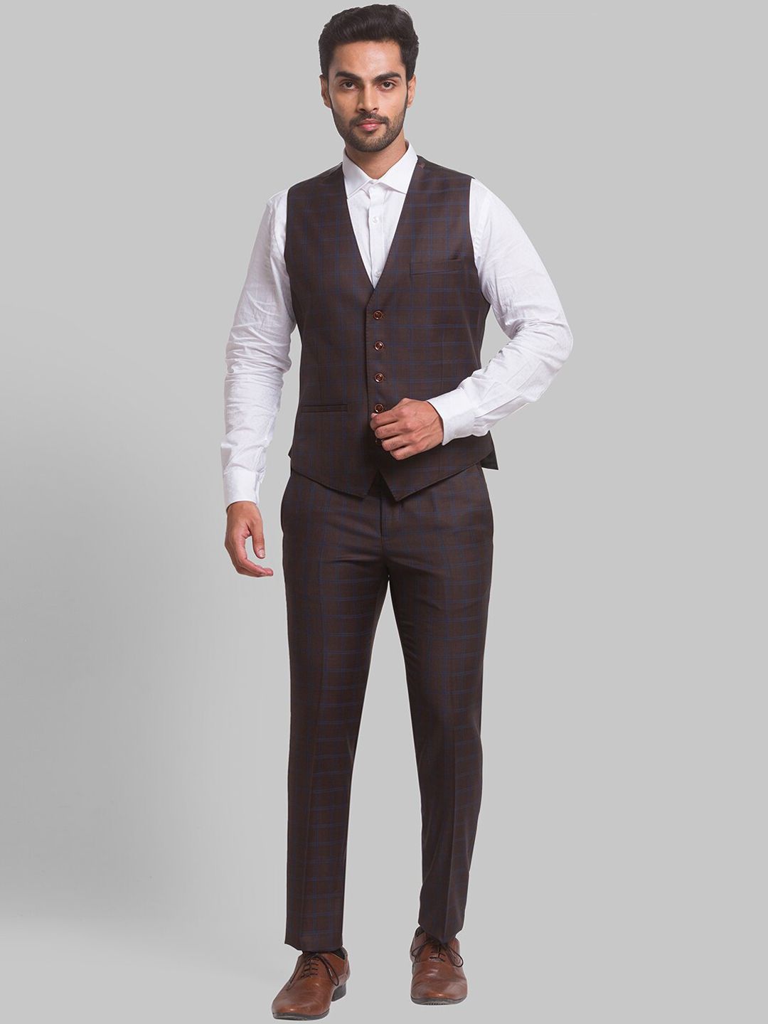 Park Avenue Men Checked Super Slim-Fit Single-Breasted 3-Piece Suits