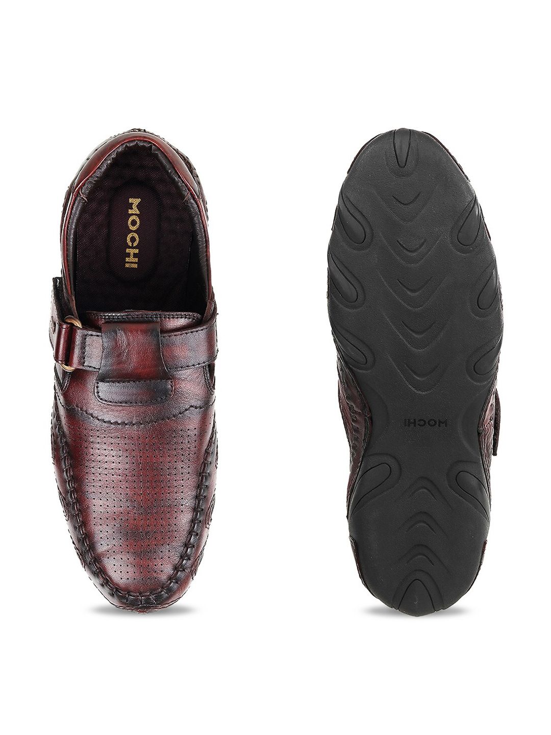 Mochi Men Brown Leather Shoe-Style Sandals