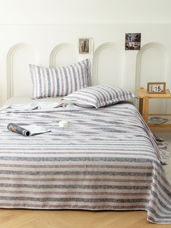 Story@home Cadar Katil King 240 TC Cotton Berjalur Merah &amp; Putih Dengan 2 Sarung Bantal