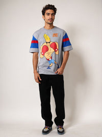 The Indian Garage Co Men Johnny Bravo Graphic Printed Round Neck Cotton Oversized T-shirt