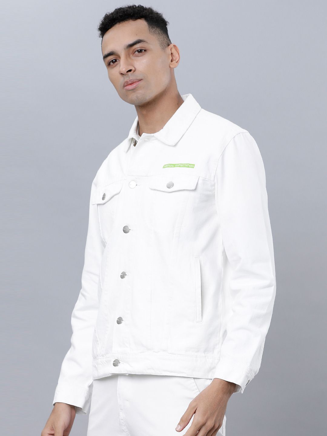 HIGHLANDER Men White Solid Denim Jacket