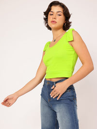 DressBerry Cyber Lime Tie-Up Straps Fitted Crop Top