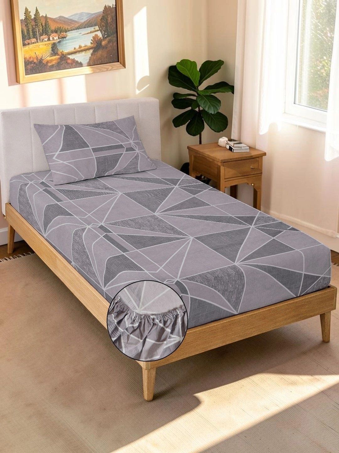 Moda Rapido X KLOTTHE Purple & Grey Geometric 300 TC Single Bedsheet with 1 Pillow Covers
