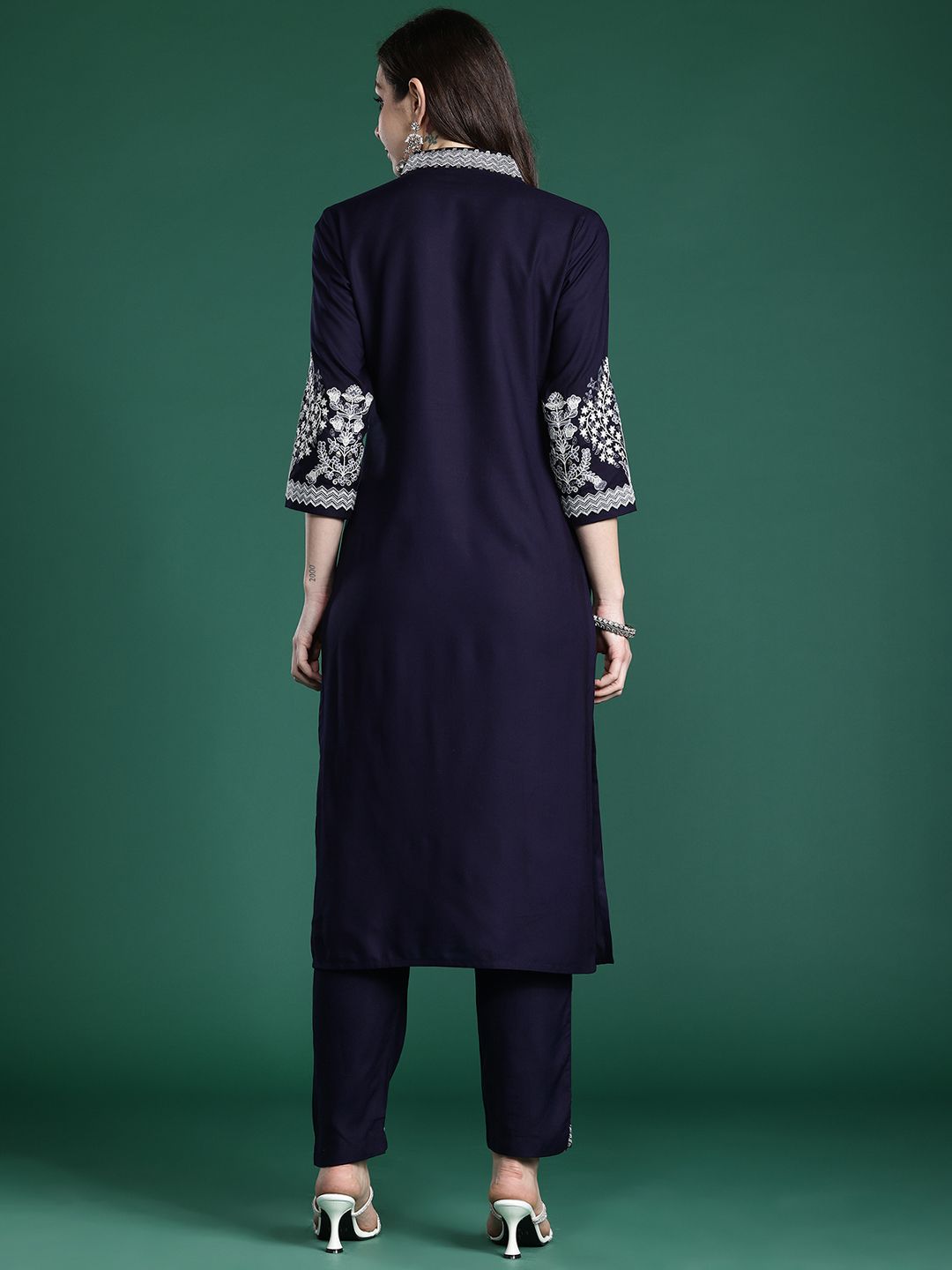Indo Era Floral Embroidered Sequinned Kurta with Trousers