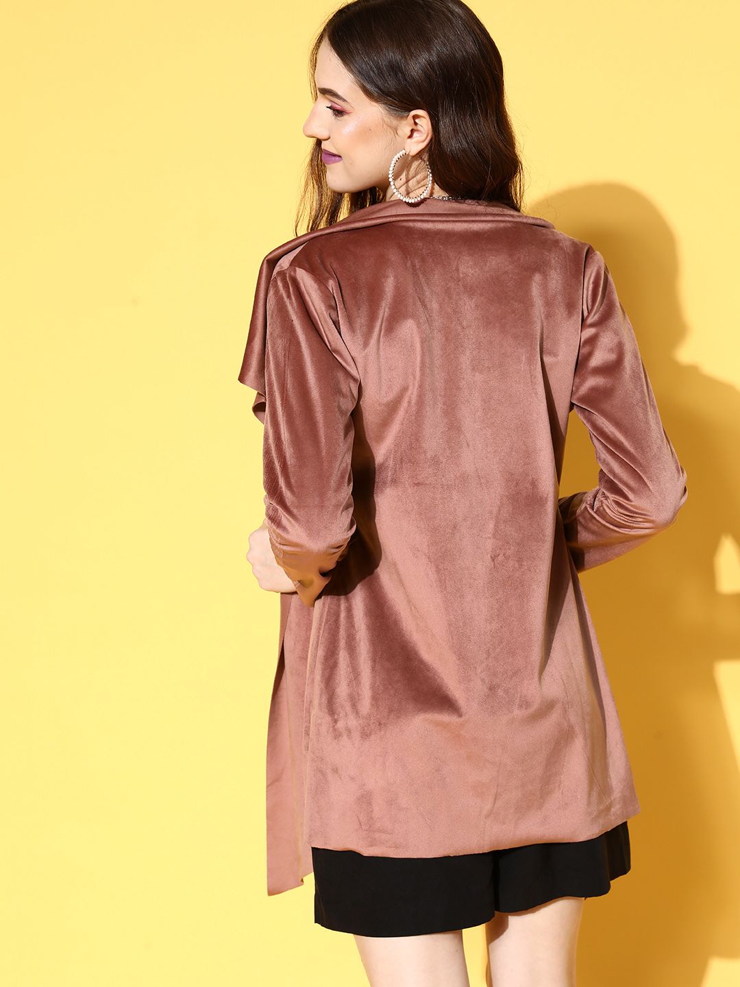 Berrylush Women Brown Solid Wrap Coat with belt