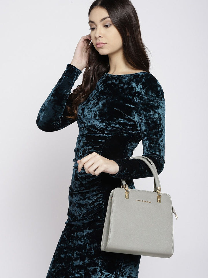 Lino Perros Grey Solid Handheld Bag with Sling Bag
