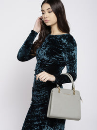 Lino Perros Grey Solid Handheld Bag with Sling Bag