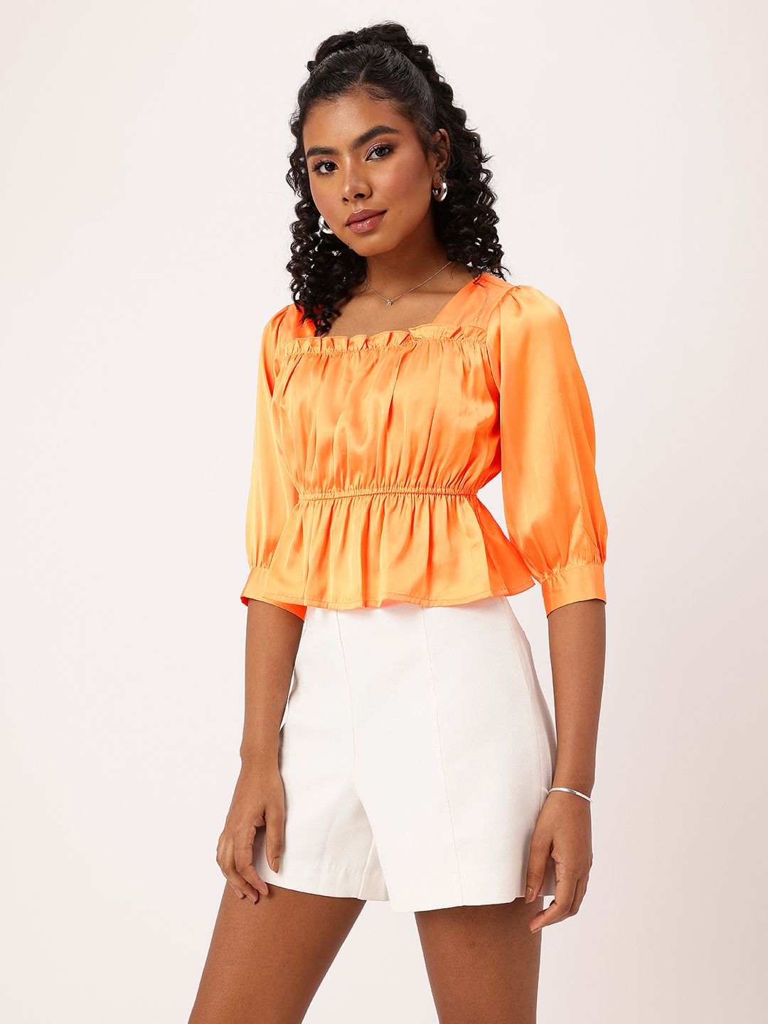 DressBerry Feels Like Satin Ruffle Dazzle Cinched Waist Top