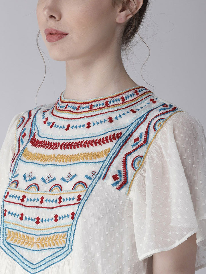 Antheaa White Self Design A-Line Top