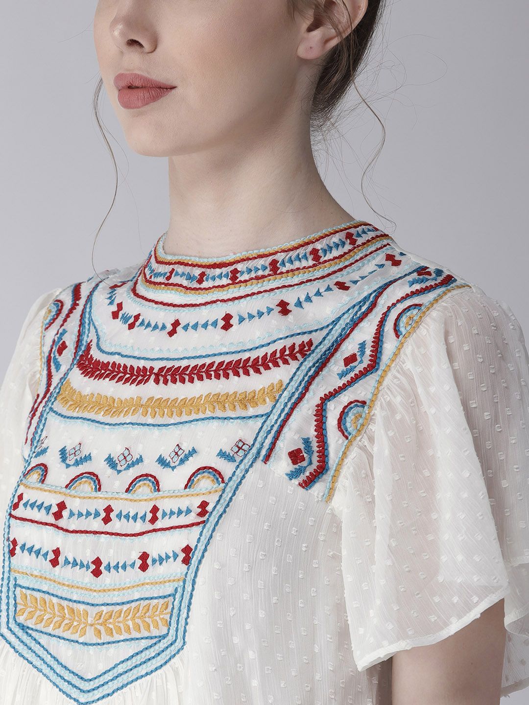 Antheaa White Self Design A-Line Top