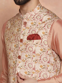 KISAH Printed Nehru Jackets With Pocket Square