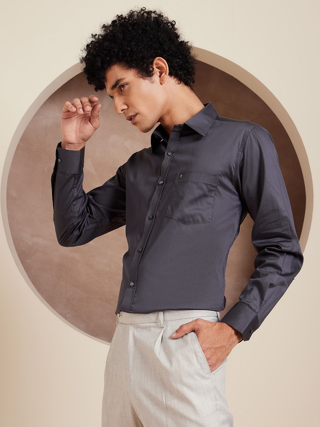 DENNISON Brand Logo Cotton Satin Shirt