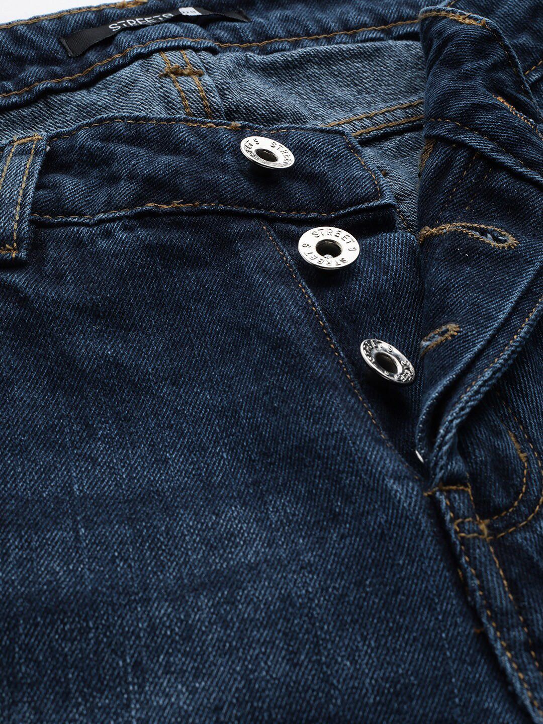 STREET 9 Women Pure Cotton Blue Straight Fit Mid-Rise Mildly Distressed Jeans
