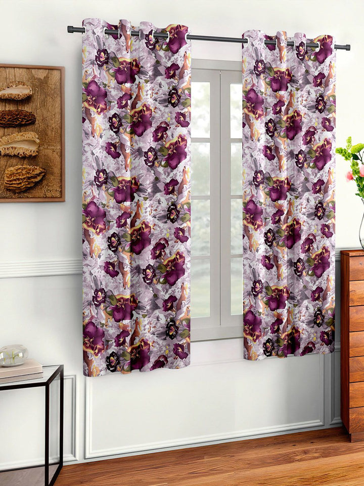 Cortina Purple & Brown Set of 2 Floral Window Curtain