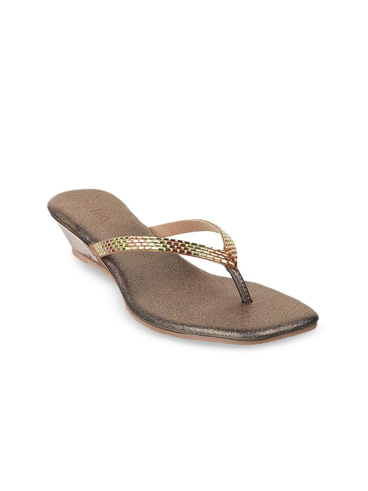 Mochi Gold-Toned Wedge Open Toe Heels