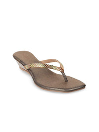 Mochi Gold-Toned Wedge Open Toe Heels