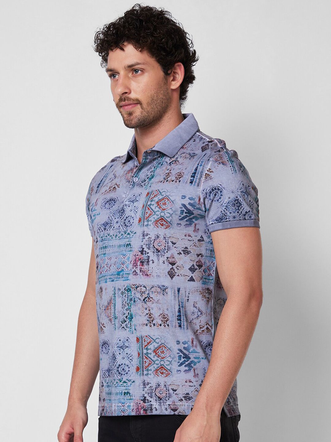 SPYKAR Printed Polo Collar Cotton Slim Fit T-shirt