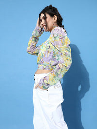 Berrylush Women Charming Purple Floral Cropped Top