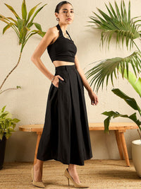 Kotak poplin kapas Uptownie skirt midi berlipat