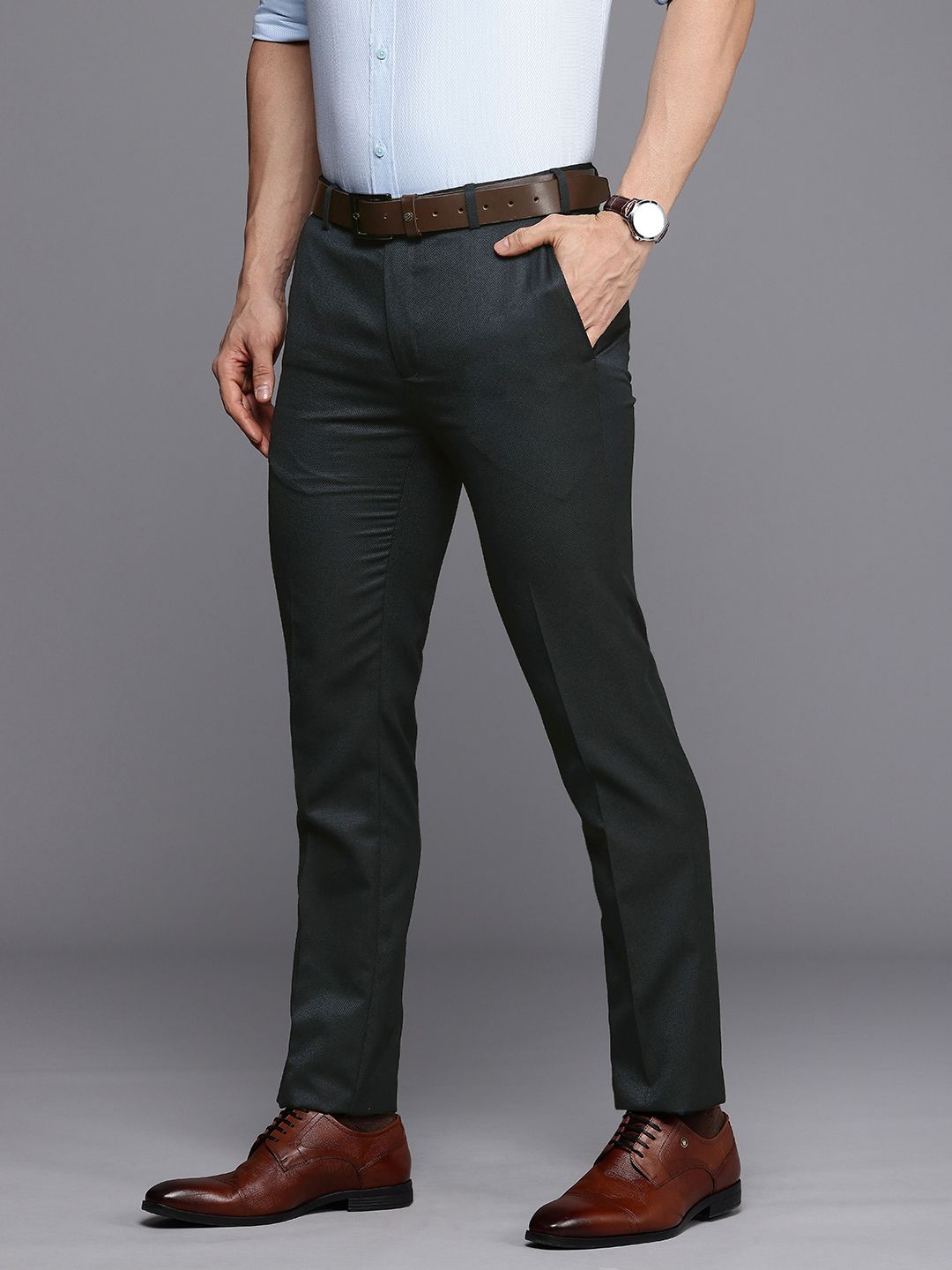 Raymond Men Geometric Self Design Slim Fit Trousers