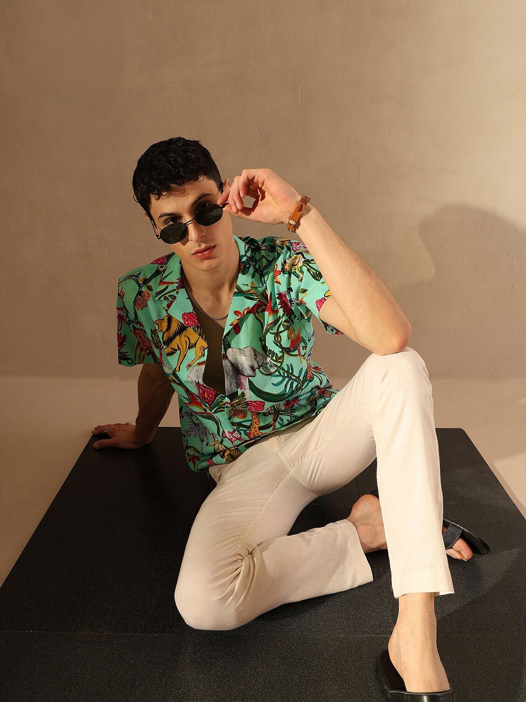 DENNISON Tropical Printed Cuban Collar Oversized Shirt