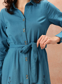 all about you Floral Embroidered Waist Tie-Ups Shirt Dress