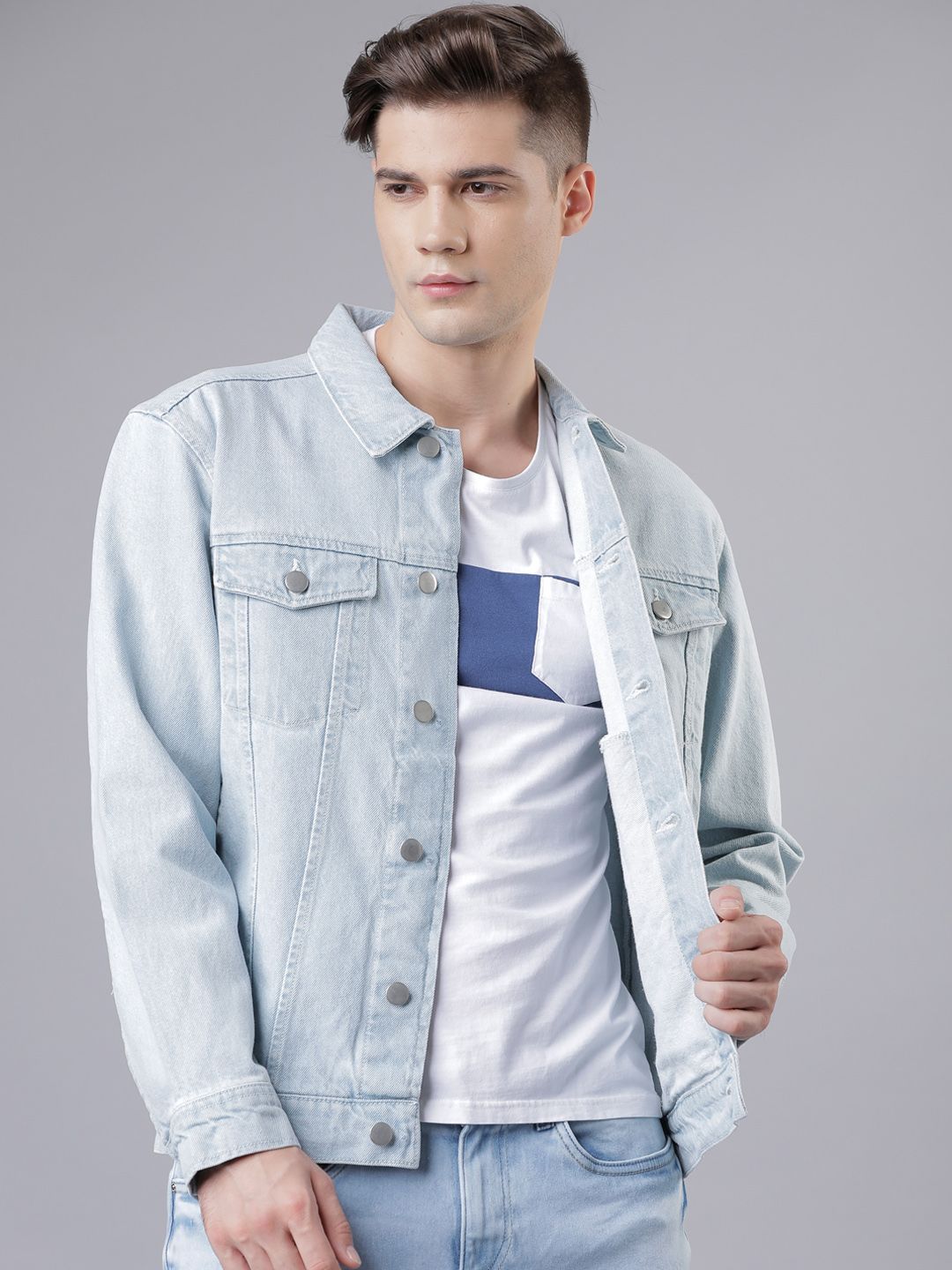 Highlander Men Jaket Denim Pepejal Biru