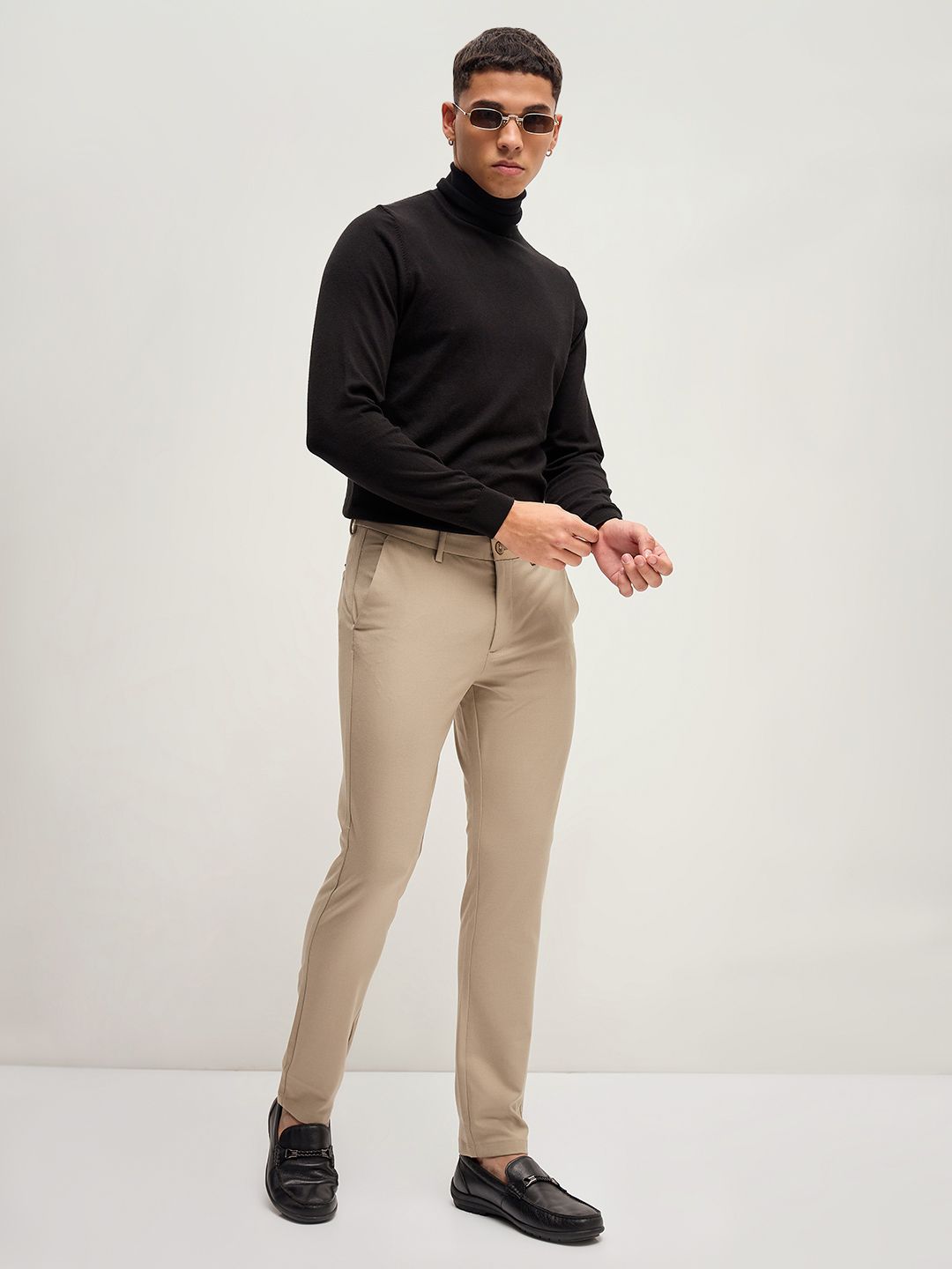 THE BEAR HOUSE Men Solid 4 Way Stretch Slim Fit Formal Trouser