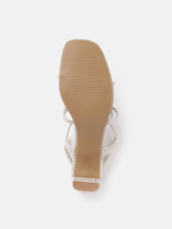 Lino Perros Snake Skin Printed Cross-Straps Block Heels