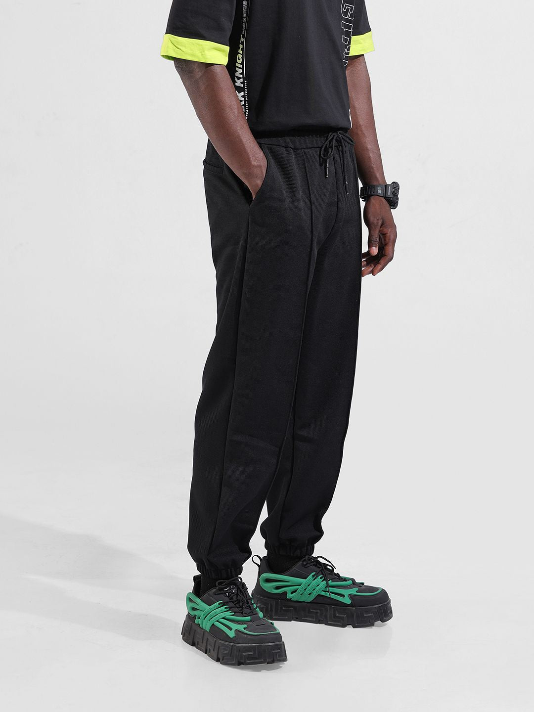 The Indian Garage Co Men Loose Fit Textured Waffle Jogger