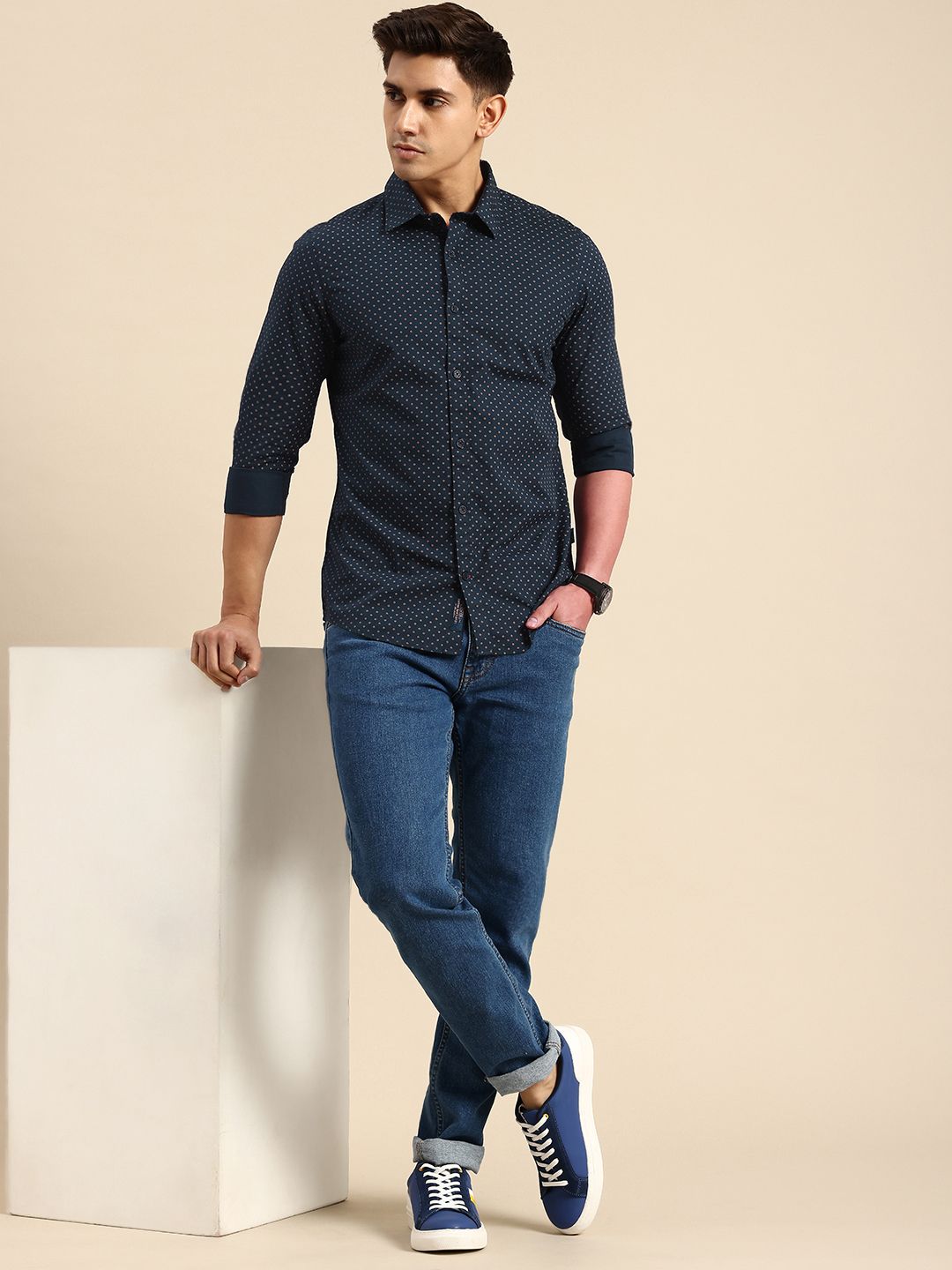 Being Human Spread Collar Micro Ditsy Printed Slim Fit Casual Shirt