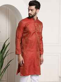 SOJANYA Kurta Jacquard Berwarna Merah & Emas Lelaki