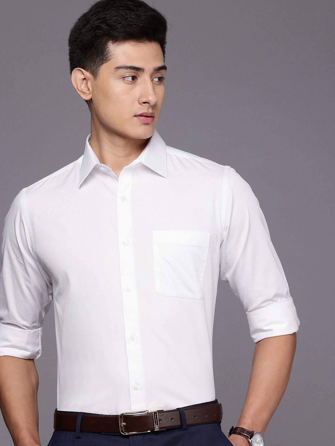 Raymond Slim Fit Self Striped Pure Cotton Formal Shirt