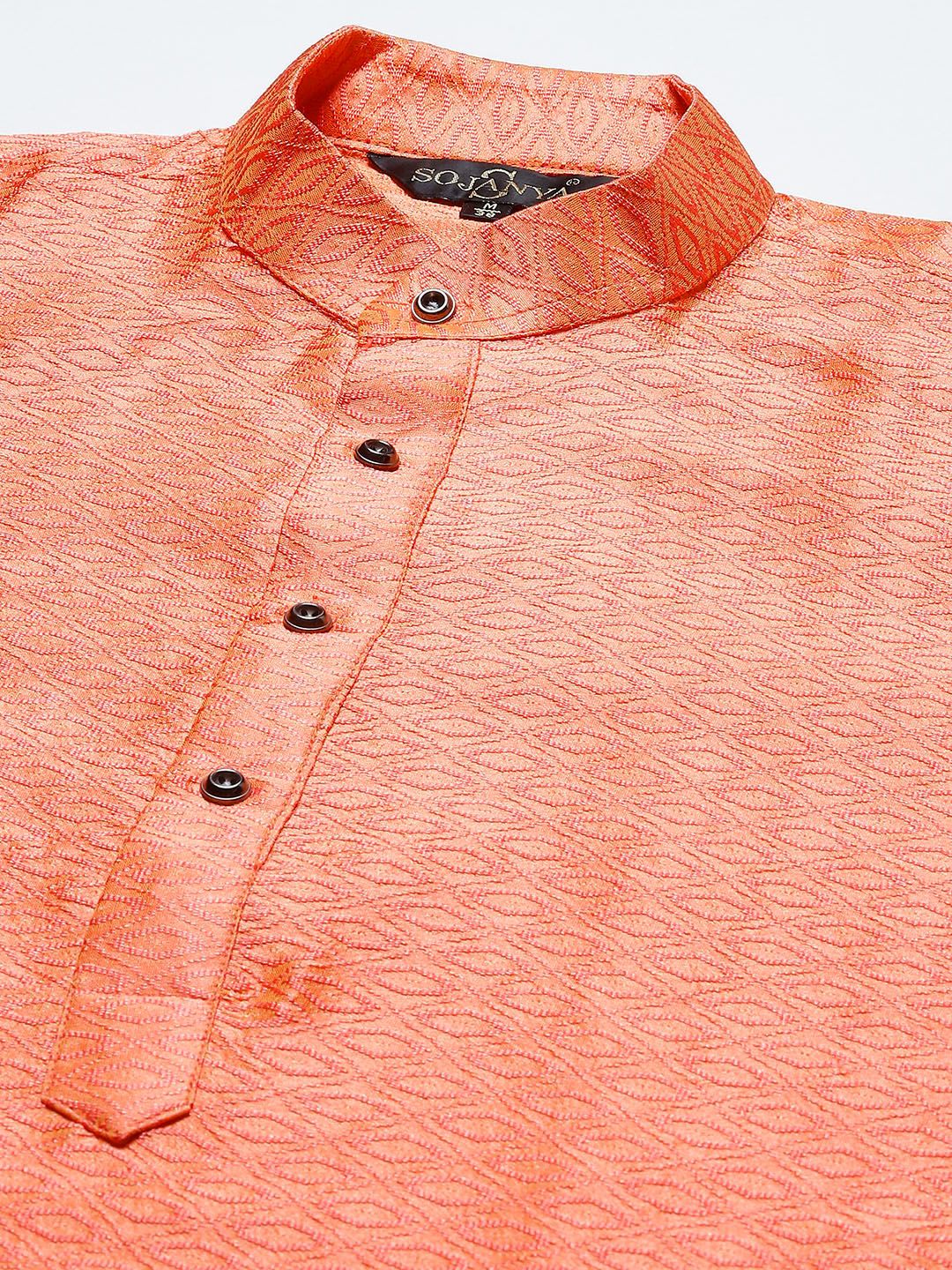 SOJANYA Men Orange Self Design Kurta