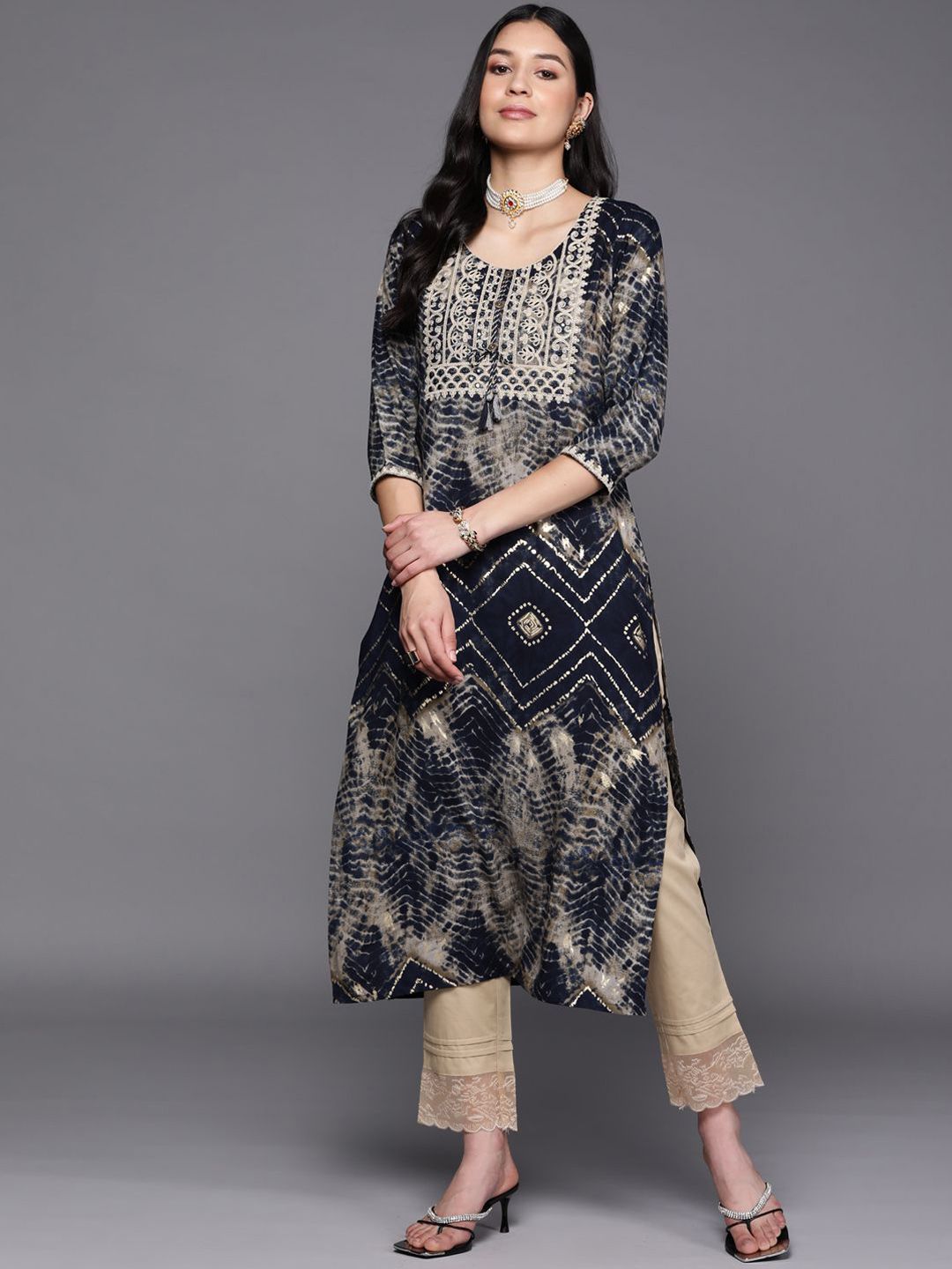 Libas Women Yoke Design Mirror Work Kurta