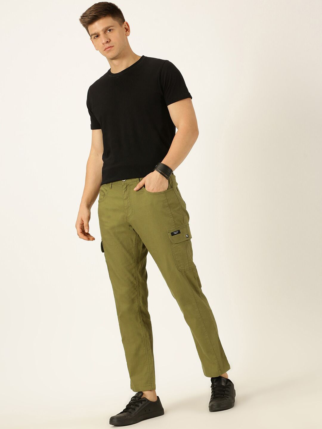 Thomas Scott Men Smart Slim Fit Linen Cotton Cargos Trousers
