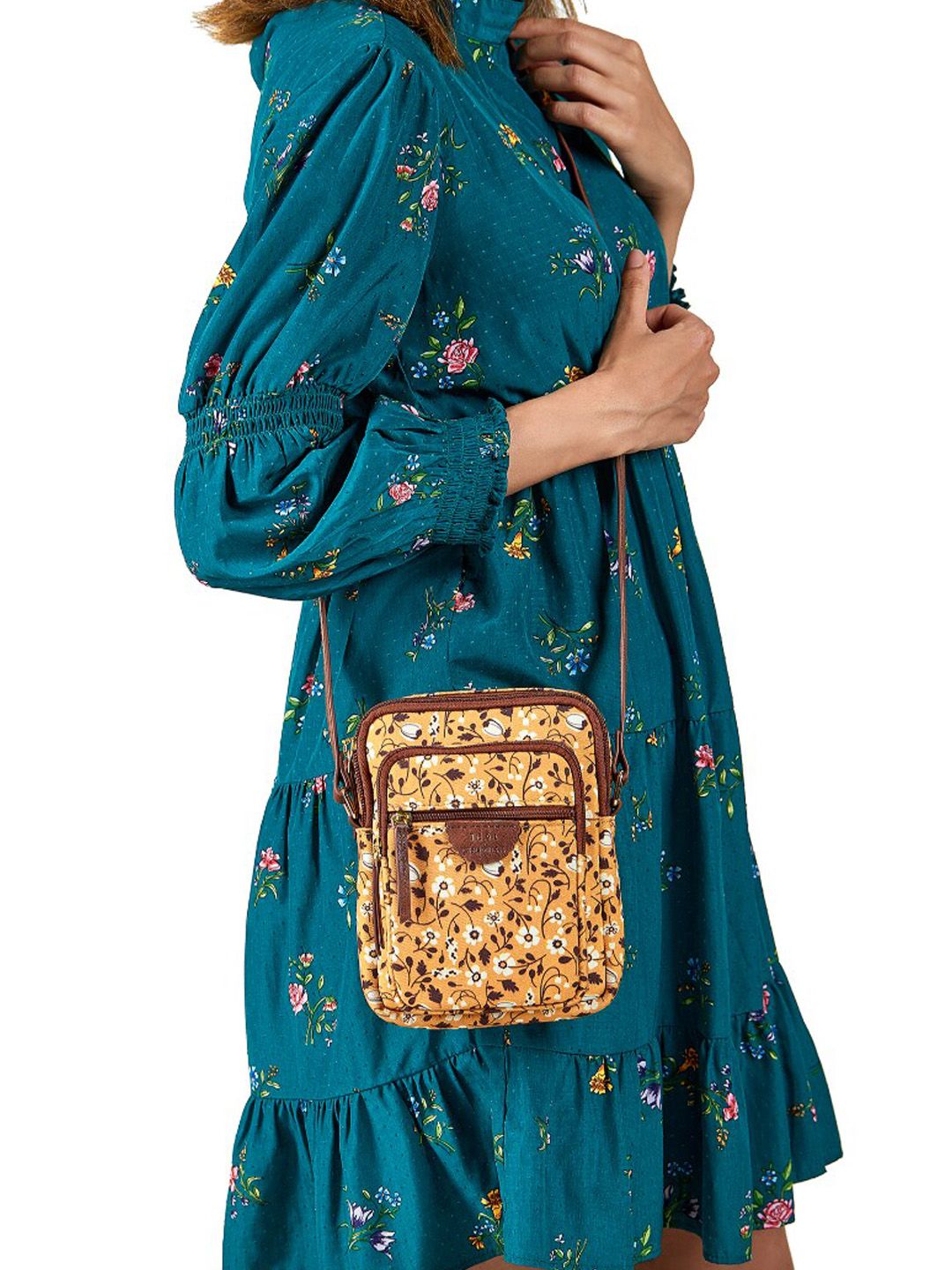 TEAL BY CHUMBAK Floral Printed Structured Sling Bag