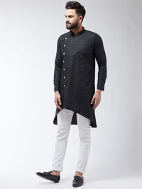 SOJANYA Lelaki Black Printed Cotton Linen Kurta Lurus