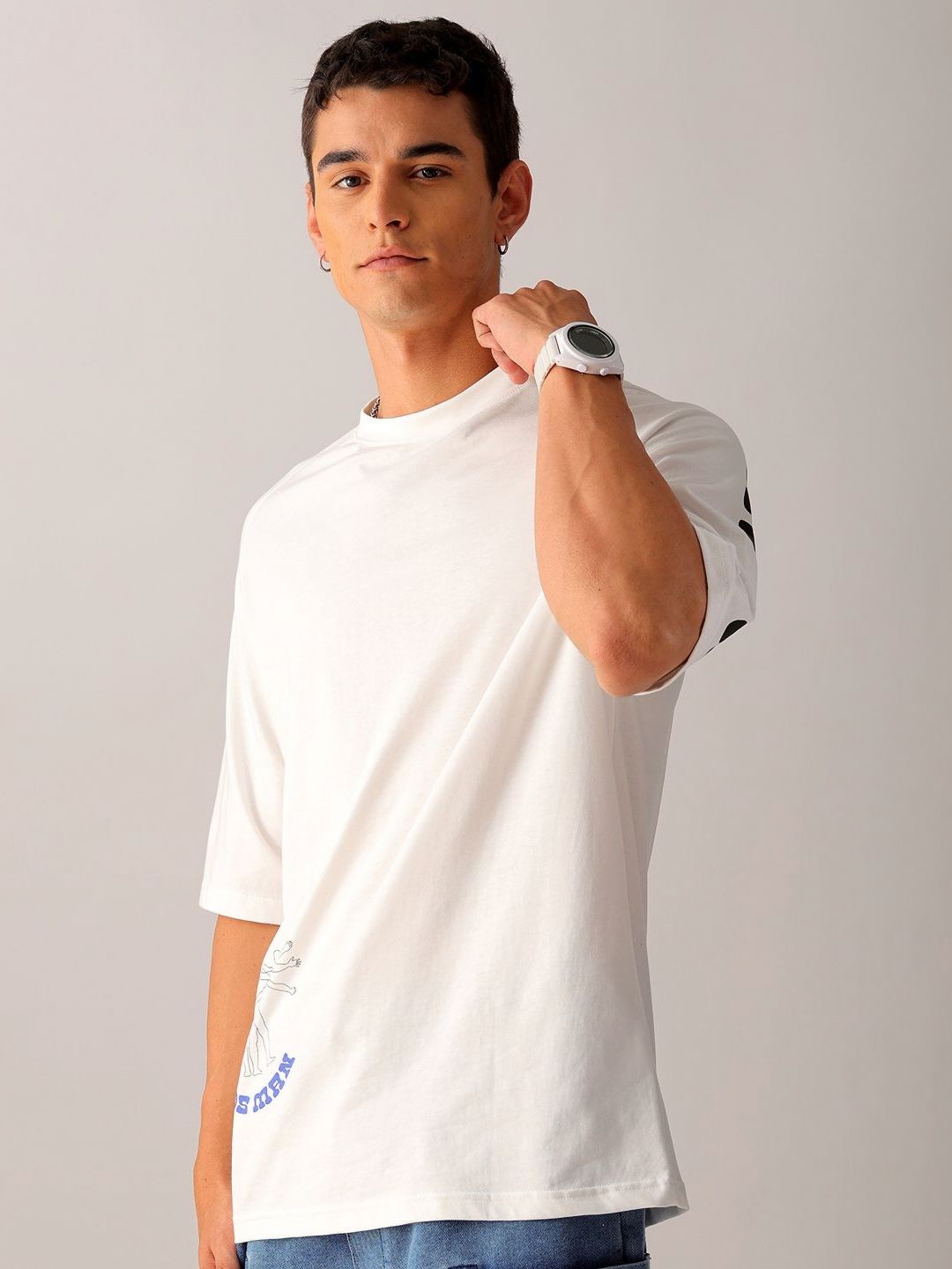 The Indian Garage Co Men Pure Cotton Back Printed Oversized Round Neck T-shirt