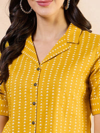Anouk Geometric Print Roll-Up Sleeves Cotton Top