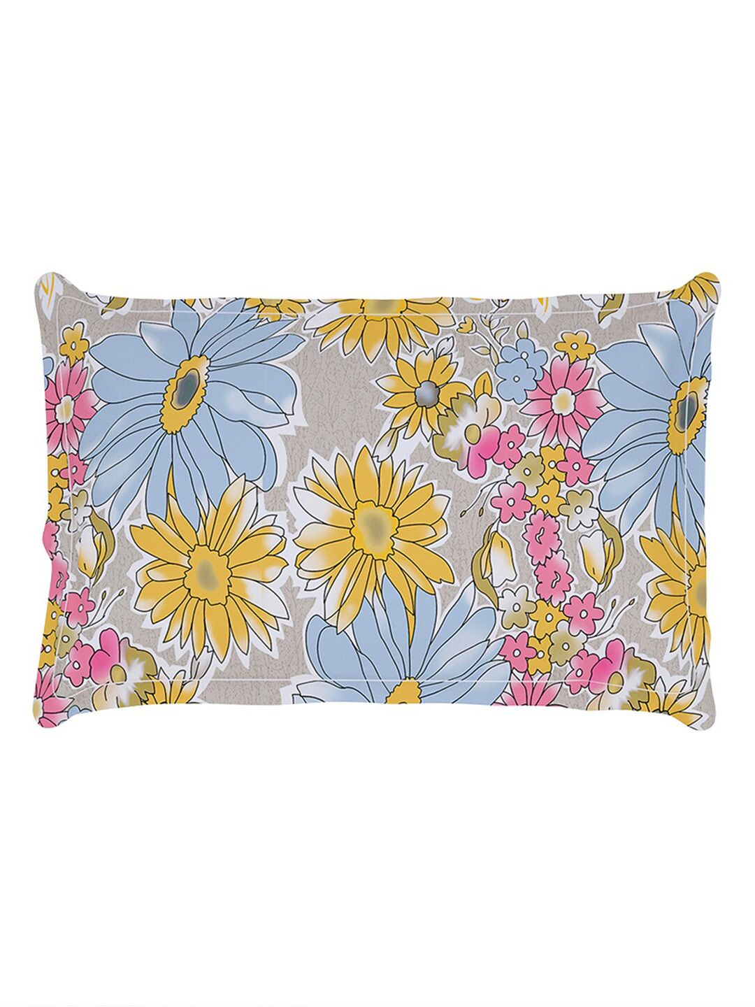 Story@home Beige & Blue Floral 180 TC Single Bedsheet with 1 Pillow Cover