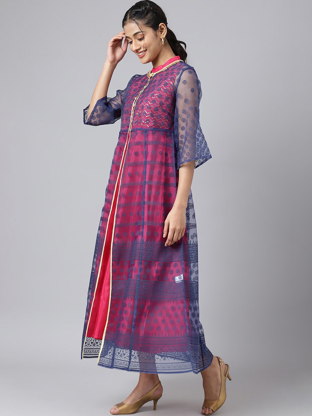 AURELIA Women Blue Ethnic Motifs Printed Flared Sleeves Anarkali Kurta