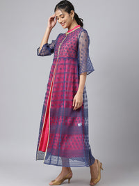 AURELIA Women Blue Ethnic Motifs Printed Flared Sleeves Anarkali Kurta