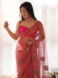 Saree mall Floral Embroidered Beads and Stones Net Sarees