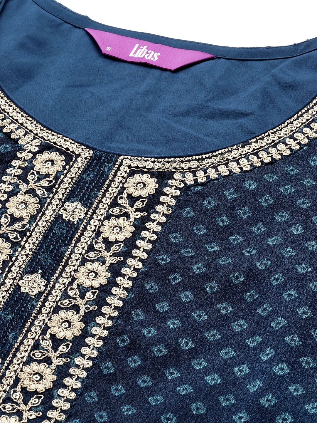 Libas Women Blue Bandhani Printed Kurta with Trousers & With Dupatta
