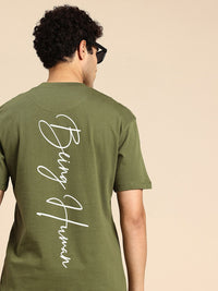 Being Human Brand Logo Printed Drop-Shoulder Sleeves Pure Cotton Easy Fit T-shirt