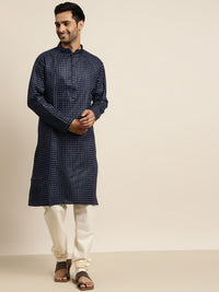 SOJANYA Lelaki Navy Blue & White Geometric Printed Kurta