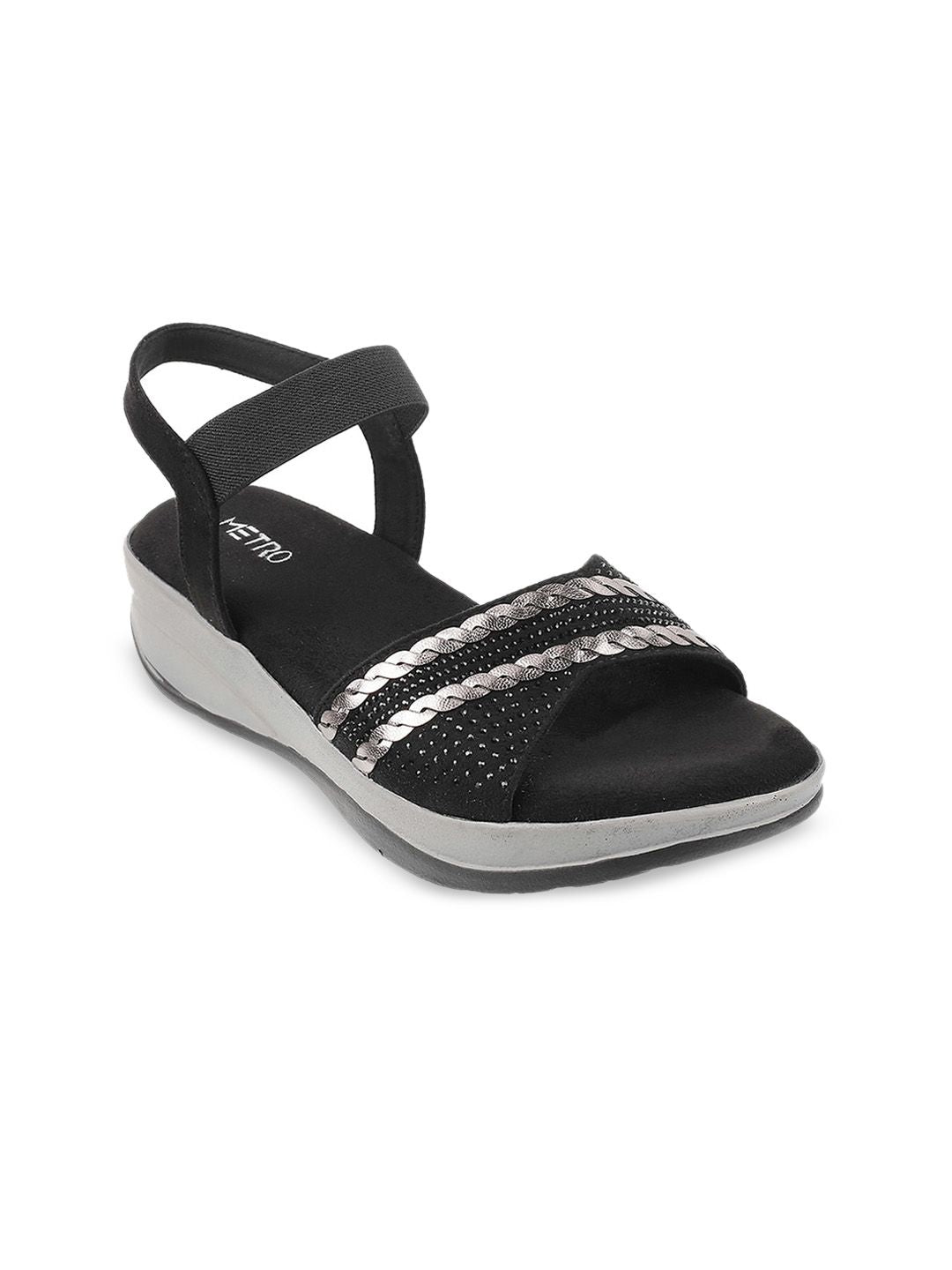 Metro Women Black Open Toe Flats